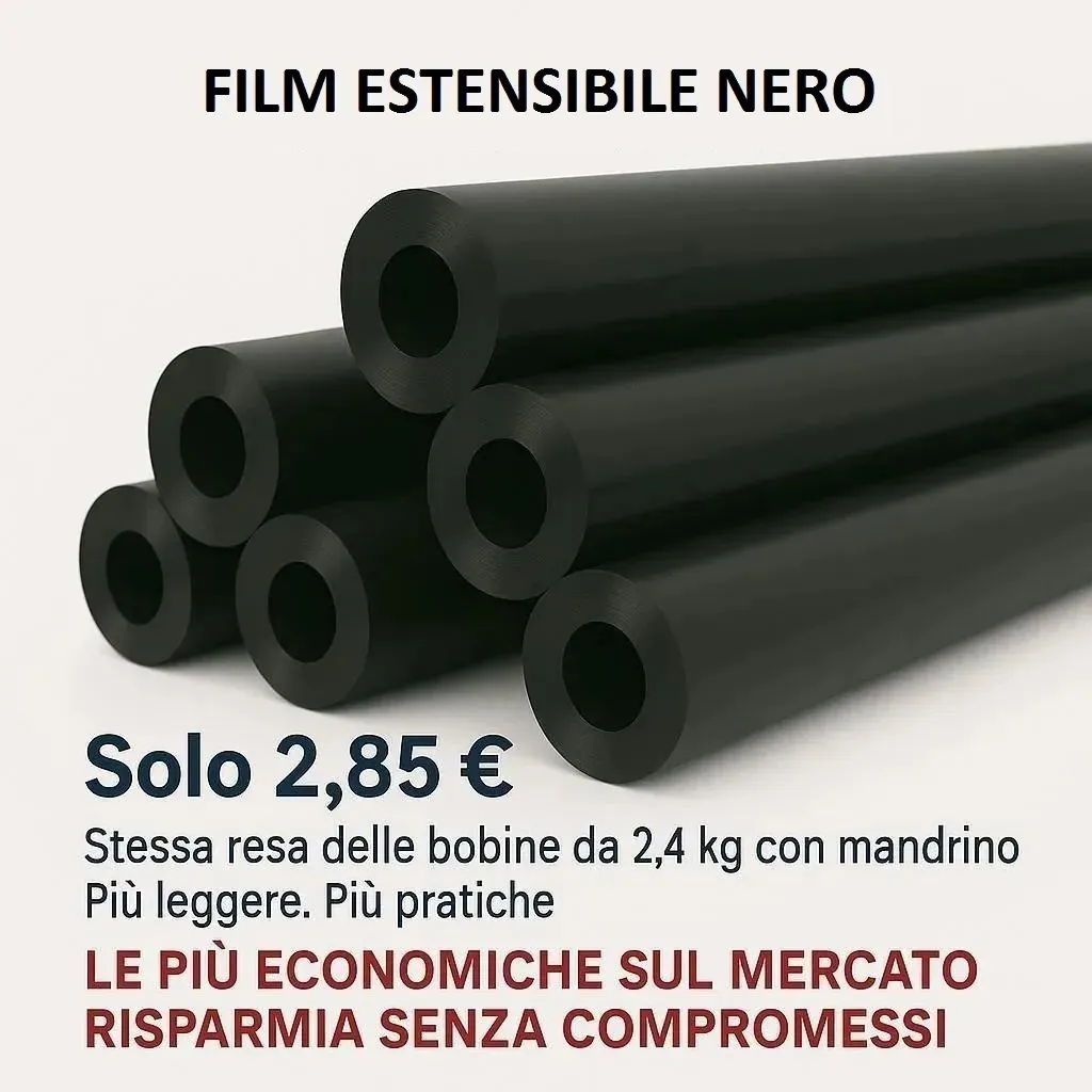 Film estensibile manuale nero - 160 metri, 23 micron, oscurante con protezione UV