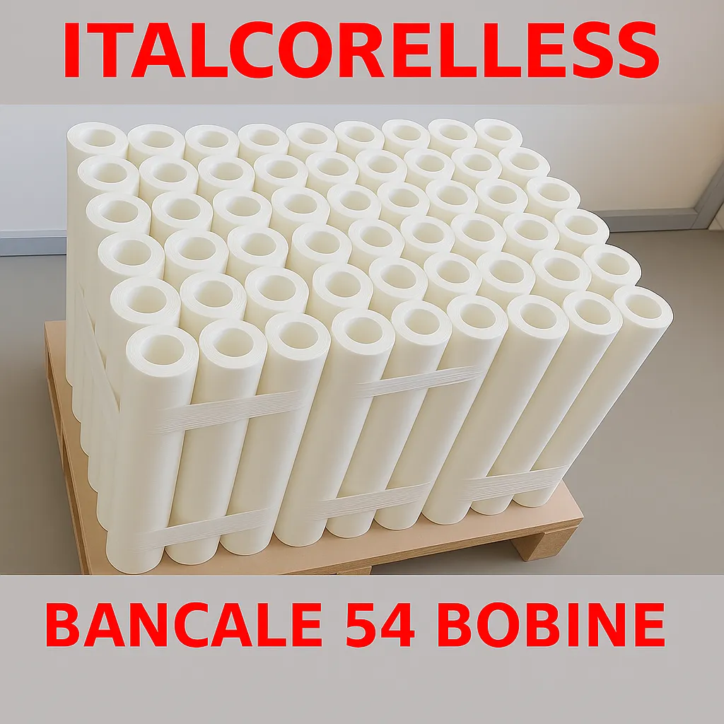 Pellicola Bianca per Imballaggio – Bancale 54 Bobine Pellicola bianca per imballaggio coprente per pallet, bancale da 54 bobine