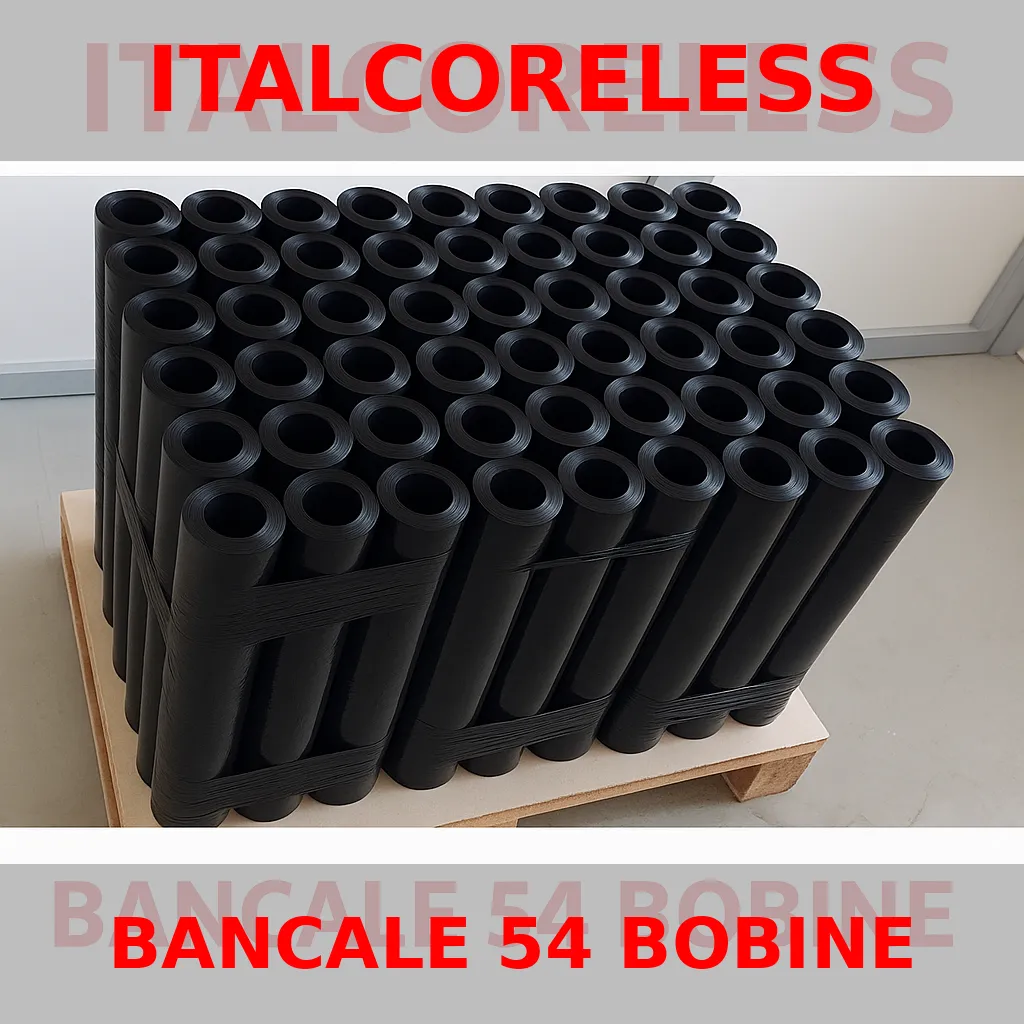 Pellicola Nera per Imballaggio – Bancale 54 Bobine Pellicola nera per imballaggio coprente per pallet, bancale da 54 bobine